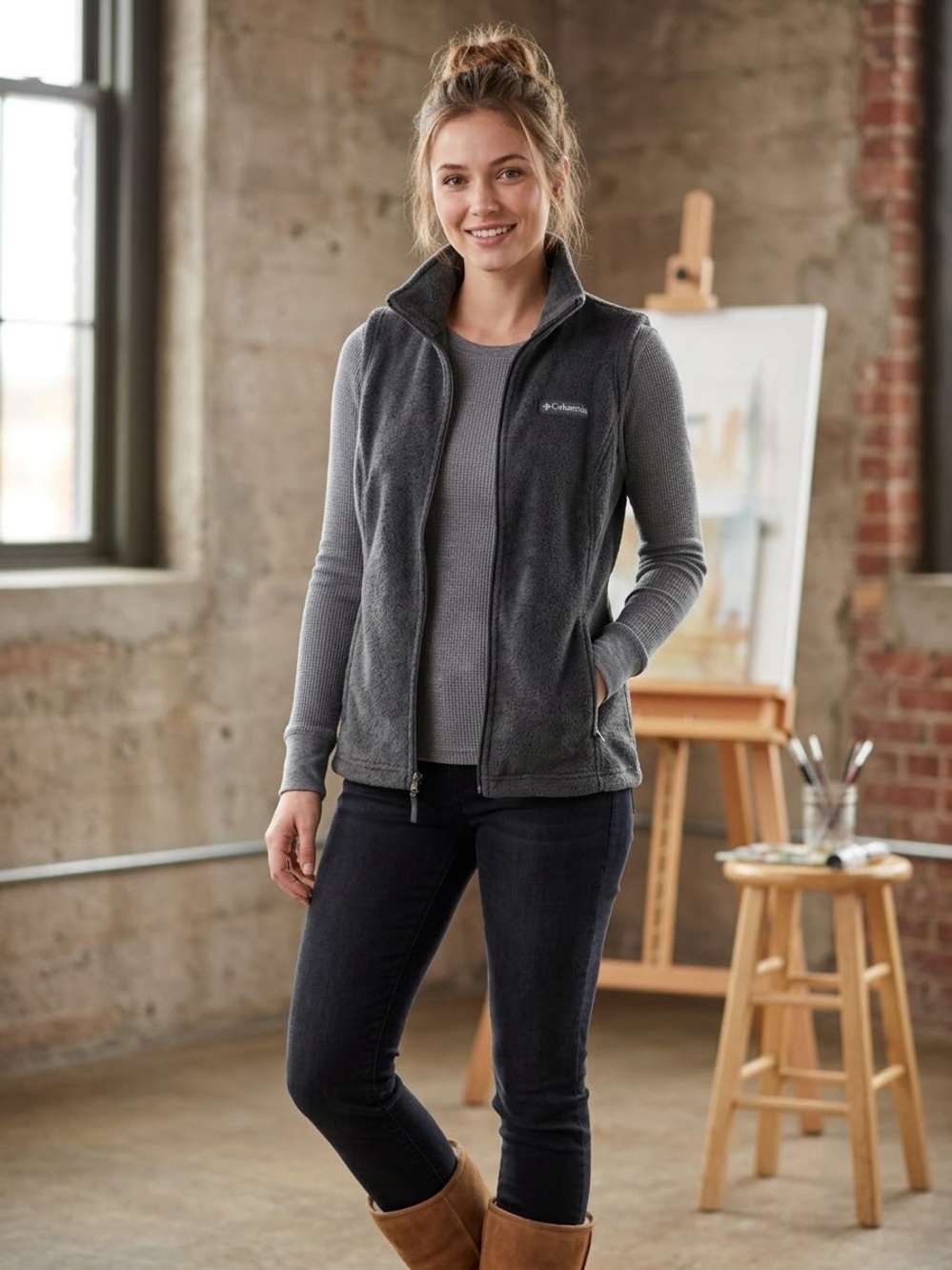 Columbia Women's Charcoal Gray Full-Zip Fleece Vest